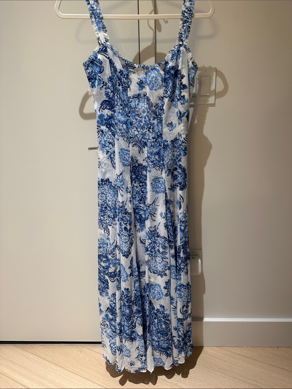 cinq a sept White and Blue Floral Maxi Dress